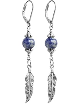 2LIVEfor Ohrringe Feder Türkis Grün Schwarz Blau Brisur Ohrringe lang silber hängend Ohrringe Perlen Antik Style...