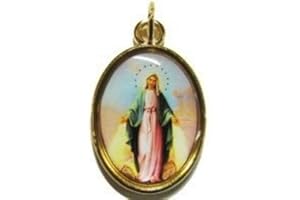 R HEAVEN Catholic rosary medal - Miraculous Mary image - gold metal 20mm