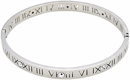Luxury Shine Celebrity Roman Numerals Bangel Bracelet with CZ Stone (Silver)