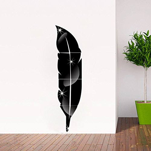 Togather® DIY 3D Acryl Feder Wandspiegel Home Living Room Badezimmer Aufkleber Tapeten Wandaufkleber - Schwarz