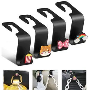 ELECTOMANIA 4 PCS Car Backseat Headrest Hook, Multifunction Car Hook Holder Organizer Hangers for Handbag, Clothes, Wallets, Grocery Bags, Suitable for Most Cars (Black, Size2)