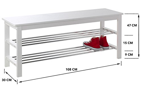 Schuhbank Schuhregal Schuhschrank ULFI 2 | Kiefer massiv | weiß lackiert | 108x47x30 cm - 9