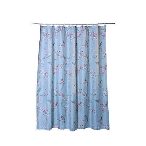 Alicemall Duschvorhang Bad Wasserdicht Anti-Schimmel Vorhang Blau 180cmx180cm (Vögel und Blumen) - 7