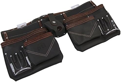 PTI Oil Tan Leather Carpenter Builder Tool Belt Non Adjustable Pouches Pockets
