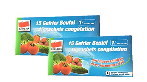 30er Pack Gefrierbeutel 1 L, 18 x 20 cm, mit Zipverschluß