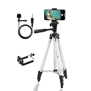 theprintingzone Tripod 3110 Stand for Phone and Camera Adjustable Aluminium theprintingzone Adjustable, Aluminium Alloy Tripod Stand Holder for Mobile Phones and Camera, and Photo and Video Shoot (Silver, 3110) and a aluminum mic for voice recording and video making