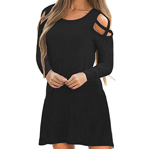Robe Patineuse Fluide Femme Casual,Overdose Automne Hiver Robes Manches Longues Courte Sexy Solde Loose Mini Dress (44, Noir)