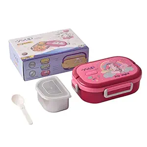 Youp Stainless Steel Pink Color Unicorn Theme Kids Lunch Box Carry - 700 ml