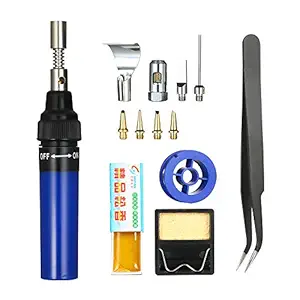 Honeytecs 13 in 1 13Pcs Soldering Iron Kit 26ml Full Electronics Set Pen Welding Tool Car Repairing Gas Soldering Self-igniting Torch Outdoors/Blue Transparent