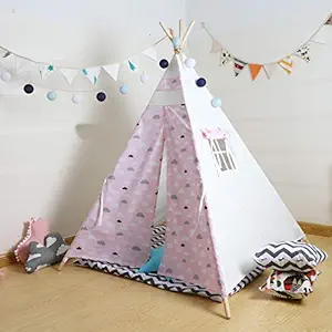 Polka Tots Kids Teepee Tent with a Cushion, Led Decorative Light Non Slip Padded Mat Kids, Play Tent, Playard, Playhouse Big Portable Kids Tent Children Tent House