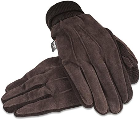 Quivano Mens Suede Leather Thermal Thinsulate Lined Gloves With Elasticated Cuff for Winter # 321-200