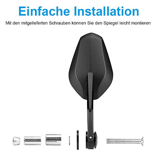 Lenkerendenspiegel Motorrad Spiegel Seitenspiegel E-Prüfzeichen Rückspiegel Lenkerspiegel universal für ATV MT 07 MT 09 S1000 FZ8 G310R R1200 GSXR 690 Z750 Z1000 LTZ400, 2 Stücke, Schwarz - 6