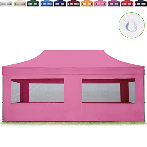 PROFIZELT24 Faltpavillon Faltzelt Klappzelt Partyzelt Falt-Pavillon mit 4 Seitenteilen, ALU Popup für Garten Terrasse Feier Markt als Unterstand, Dachplane 100% WASSERDICHT 280g/m², 3x6m, pink