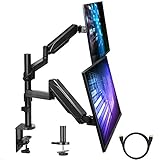 HUANUO Support Double Ecran PC, Bras de Ressort à Gaz Rotatif à 360 ° pour Écran LED/LCD de 13 à 32 Pouces, 2 Options de Montage, avec Câble HDMI