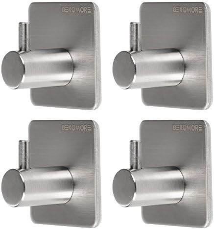 DEKOMORE 4pcs Wall Hook Self-Adhesive Towel Rack Clothes Hooks, Stainless Steel/No Drilling Required with 4x 3M Adhesive for replacemen