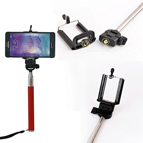 N4U Online® HTC Desire Eye Extendable Selfie Handheld Stick Monopod with Adjustable Phone Holder and Bluetooth Remote Wireless Shutter - Red
