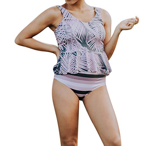 MIRRAY One Pieces Womens Bandage Bodysuit Plus Size Stripe Leaf Print Yoga Padded Bikini Jumpsuit Ladies Surfing Swimsuit Watergym Halter Strap Beachwear