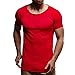 Produktbild POIUDE Tops Herren, Slim Fit Shirt Männer Einfarbig Kurzarm Casual Rundhals Sommer Basic Pullover(rot, XXL)