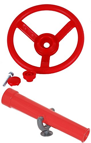 RED TOY STEERING WHEEL & TELESCOPE - CLIMBING FRAME / PLAY TOWER ACCESSORY