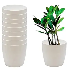 GARBNOIRE Gardening Flower Pots - 4.4 Inch Plastic Flower Pots | Modern Decorative Indoor Outdoor Planters/Pots - Pack of (White, 10)