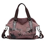MATERIAL: Vintage Handtasche aus hochwertigem und strapazierfähigem Canvas. Sie ist dauerhaft und eignet sich für Alltagsleben wie Shopping und Schule, Partys order Urlaub. Polyesterfasern als Innenfutter ist sanft und einfach zu reinigen.