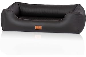 Knuffelwuff Lovelock ortopedyczne legowisko dla psa ze sztucznej skóry, rozmiar L, 85 x 63 cm, czarne, zdejmowana poszewka, łatwe do czyszczenia, dla dużych, średnich i małych psów