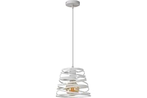 Osairous Lampadario Cucina a Sospensione Ferro, Lampadario Soggiorno E27, 120cm Lampadari Cucina Moderni, Lampadario Camera da Letto, Bianco Diametro 20cm