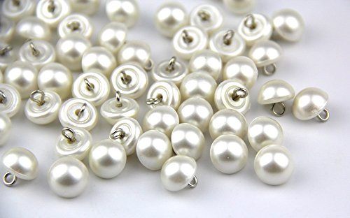 raylinedo Knöpfe, 50 Stück Perlenknöpfe, weiß, halbrund, Metallöse, zum Nähen / Basteln,-10 mm - 3
