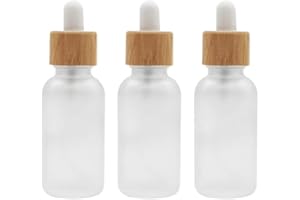 Happyupcity Leere transparente Glas-Tropfflaschen für ätherisches Öl, 30 ml, mit Augentropfen und Bambuskopf, Kosmetik, Make-up, Parfüm, Reisehalter, Spender, 3 Stück