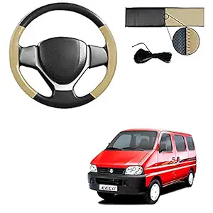 Semaphore (Black and Beige) Car Steering Cover for Maruti Eeco