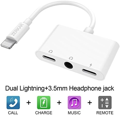 iphone x Adapter Splitter Headphone Jack Lightning to 3.5mm Adapter for iphone 8 to Charge and listen to Headphones No noise [Support iPhone iPod iPad ] (Without Phone Answer Function) (White001)