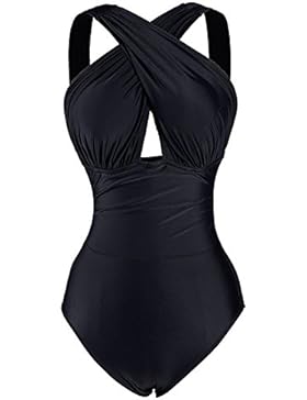Aidonger Damen Badeanzug mit X-Form Ausschnitt bauchweg Monokini, S-2XL