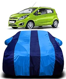 DRIZE Chevrolet Beat Car Cover Waterproof with Triple Stitched Fully Elastic Ultra Surface Body Protection (Blue Stripes)