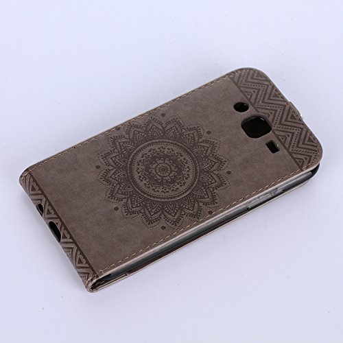 Galaxy J5 2016 Hülle,Galaxy J5 2016 Schutzhülle,Galaxy J5 2016 Leder Hülle,ikasus® Prägung Floral Spitze Blumen Mandala Muster PU Lederhülle Flip Hülle im Bookstyle Cover Schale Slim Fit Soft Silikon Magnetverschluss Schutzhülle PU Leder Hülle Flip Wallet Case Kunstleder Tasche Cover mit Standfunktion und Kartenfächer Tasche Wallet Case für Samsung Galaxy J5 (2016) J510F (5,2 Zoll) – Grau - 4