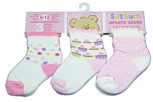 New 3 Pairs of Pink flower or Cupcake style childrens kids socks - baby girl 0-12 months (3-6 mnths, Cupcake)
