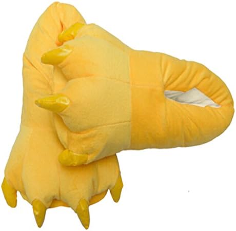 QIYUSHOW Unisex Plush Paw Claw House Slippers Onesie Animal Costume Shoes for Toddlers, Kids &amp; Adults (L (Pa Size, Suggests for Euro 39-45), Yellow)