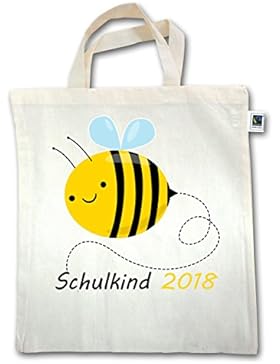 Einschulung - Biene Schulkind 2018 - Unisize - Natural - XT500 - Jutebeutel kurzer Henkel