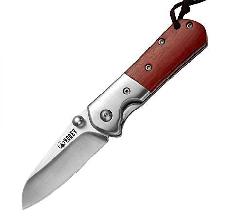 Kubey Mini Coltello Pieghevole, Lama in Acciaio Inox e Impugnatura in Palissandro, Coltello Tascabile Ideale per Esterno, Campeggio, Sopravvivenza e Multiuso, KU113