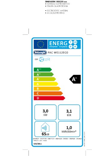 De’Longhi PAC WE112 Eco Mobiles Klimagerät (Wasser-Luft-Technologie, Max. Kühlleistung 3,0 kW/11.500 BTU/h, Separate Entfeuchtungsfunktion, Geeignet für Räume bis zu 100 m³) [Energieklasse EEK A+] - 5