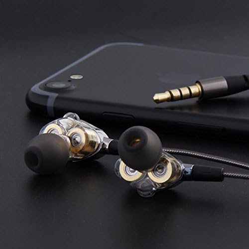 Hifi Stereo In-Ear Earbuds, Yigenet Dual Dynamic Drivers Wired Headphones Noise Cancelling Earphones with Mic for Smartphone/Computer- Silver grey
