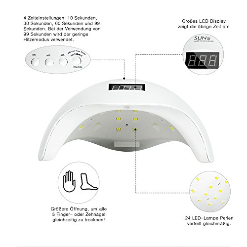 KYG SUN5 2-in-1 24LEDs 36W Nageltrockner UV Gel Nagellampe Lichthärtegerät Mit 10/30/60 Sekunden Und 99S Geringe Wärmemodus Timer Lichthärtungsgerät Für Fingernägel und der Zehennägel Weiß - 3