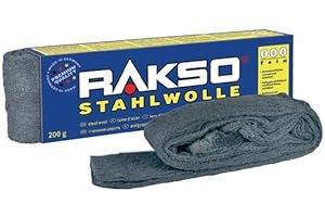 RAKSO Stahlwolle fein 00-1 Banderole à 200g, glättet Hölzer, Reinigung Kunststoffjalousien, Gartenmöbel, aufpolieren Aluminium