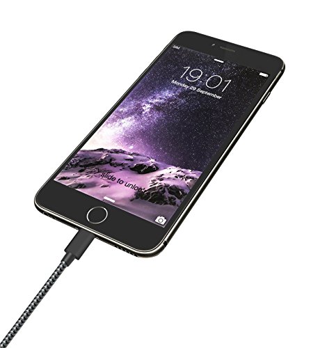 Flashstye 3 Pack 1M 2M 3M iPhone Charger Nylon Braided Lightning to USB Cable Apple lightning cable for iPhone 7 Plus 6S Plus 6 Plus SE 5S 5C 5, iPad 2 3 4 Mini, iPad Pro Air, iPod.(Black Gray) - 4