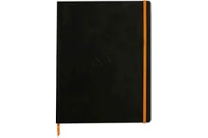 RHODIA 117702C - Black Flexible Notebook - A4+ - Lined - 160 Detachable Pages - Ivory Clairefontaine Paper 90 g/m - Bookmark, Elastic Closure - Faux Leather Cover - Rhodiarama Collection