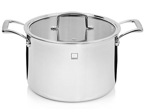 Sänger Premium Tri-Ply Kochtopf 24 cm mit Glasdeckel Induktion | Mit Messskala 1,0 bis 6,0 Liter