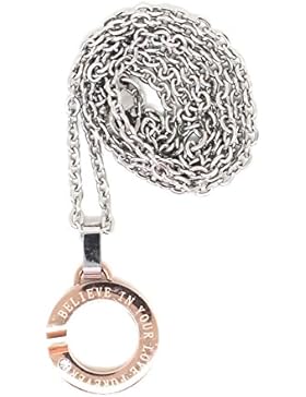 Zarte Edelstahl Kette silber- und rosegoldfarben mit rundem Anhänger und Zirkonia Necklace Halskette
