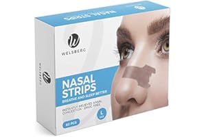 Welsberg 60 unités de patchs nasaux contre le ronflement bandelettes nasales anti-ronflement, taille L, 67x20 mm