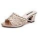 Produktbild Pantoletten Damen,Sommer Zehentrenner Stickerei Blume Platz Ferse Hausschuhe römische Sandalen Badeschuhe(Gold,EU 35)