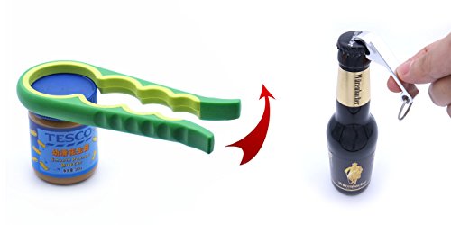 Pazzi Glasöffner und Bier Flaschenöffner Schlüsselbund, Gummisilikon Glas Deckelöffner Gute Griffe Einfache Twist für Ältere Seniors Arthritis, mit Geschenk Klein Tasche Flaschenöffner aus Metall - 2