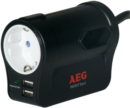 AEG Überspannungschutzleiste (1x Schuko, 2x Eurobuchsen, 2x USB Ladeanschlüsse, Datenleitungsschutz)